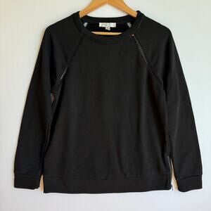 Shilla Lace Trim Sweatshirt Pullover Crew Women Small Black Casual Boho Cozy